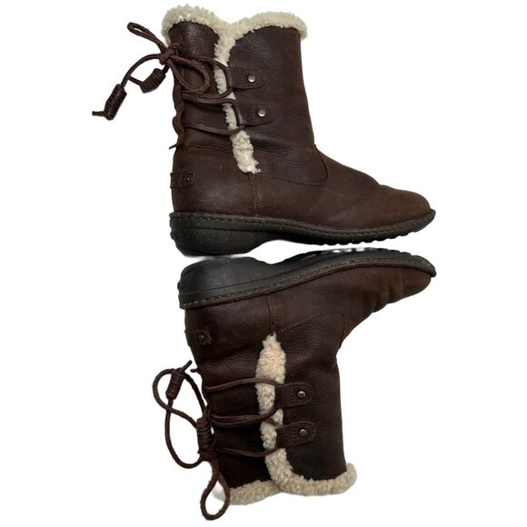 UGG Akadia Women's 9 Stout 1007760 Sherpa Lined Leather Boots Pull on Brown - Picture 6 of 8